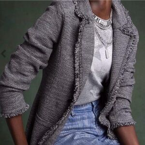 Chico’s Metallic Gray Fringe Tweed Sweater Blazer Women’s Medium Holiday Career